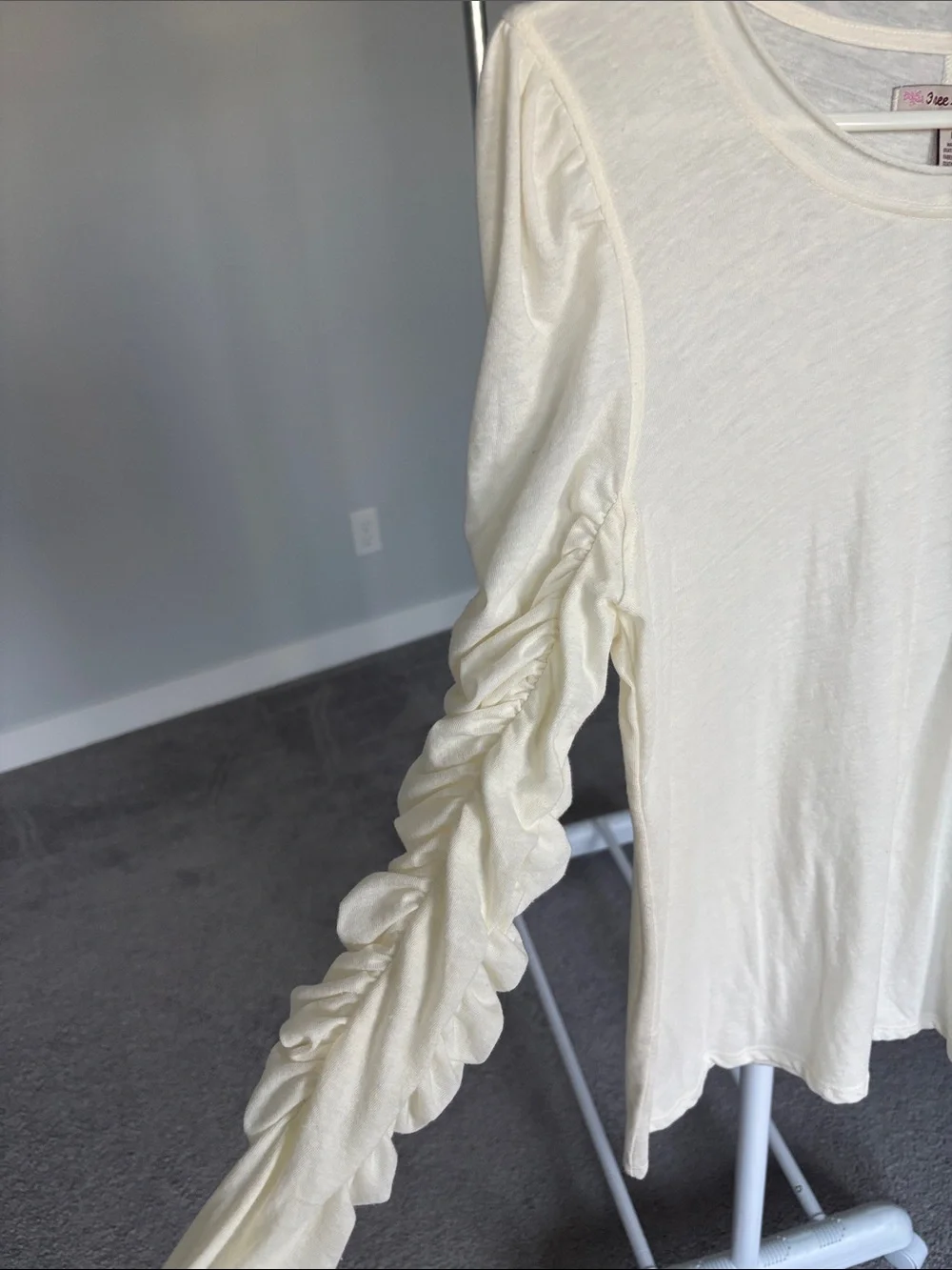 Free People Ivory Ruched Long Sleeve Top